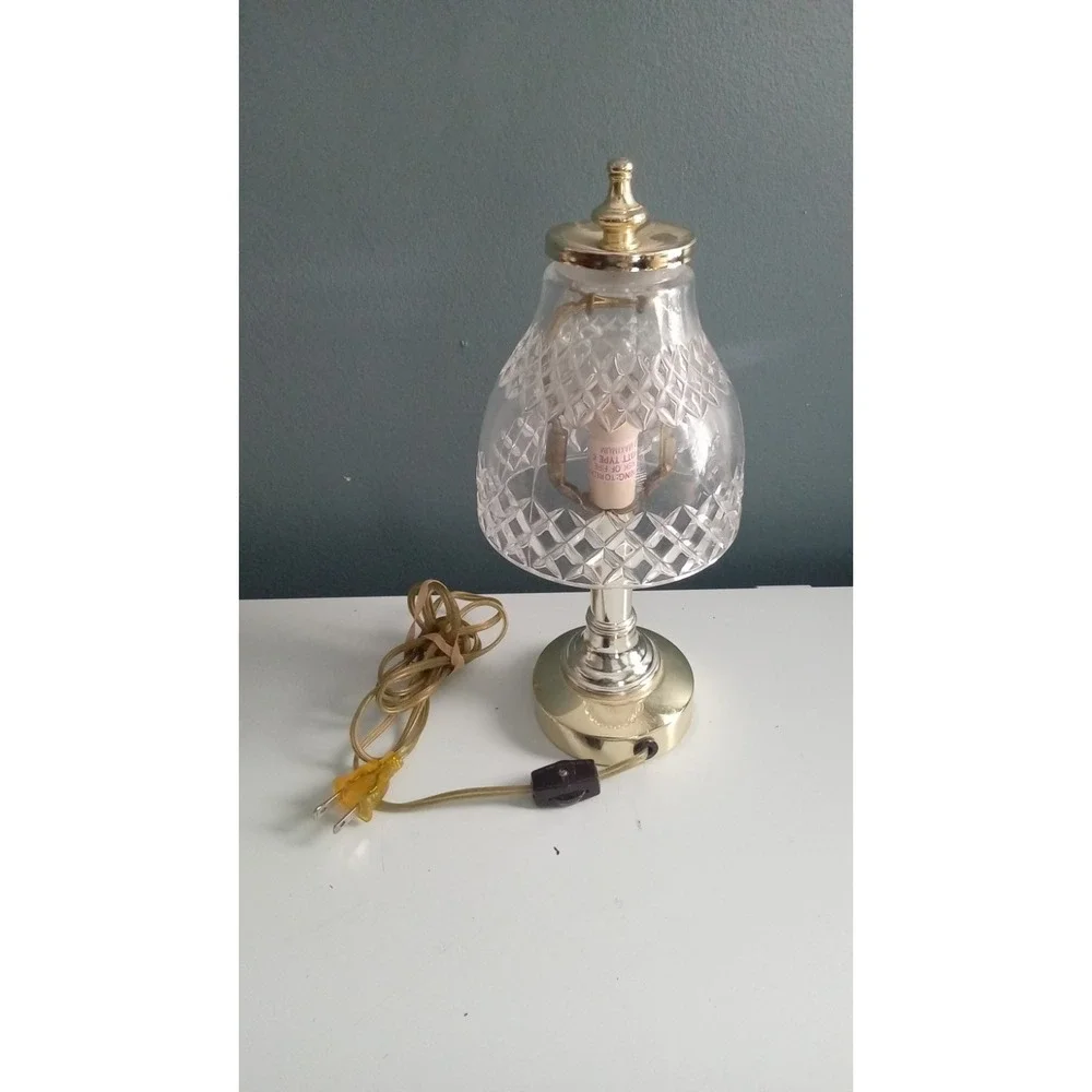 Vintage Heavy Cut‎ Crystal And Brass Tripod Pedestal Boudoir Lamp, Table Lamp